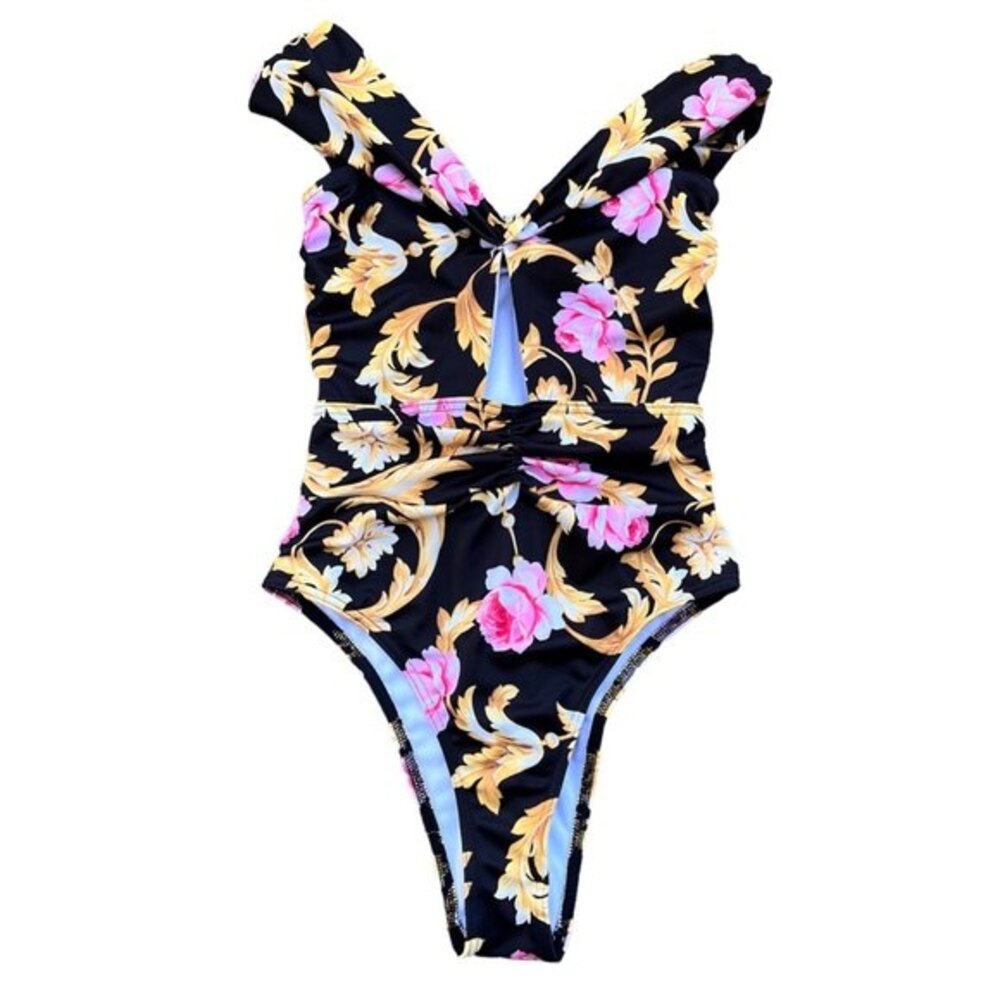 ASOS Swim Floral Deep V Ruched One Piece Swimsuit 0 NWOT
